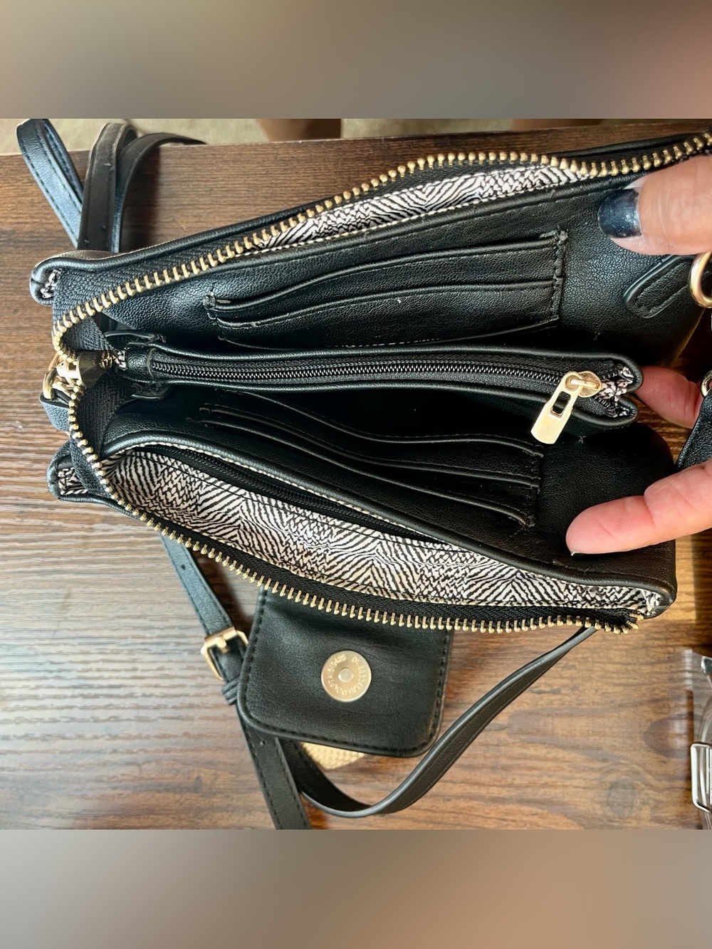 Miztique Black Vegan Leather Crossbody Bag Gold Hardware Buckle Detail - Picture 8 of 16